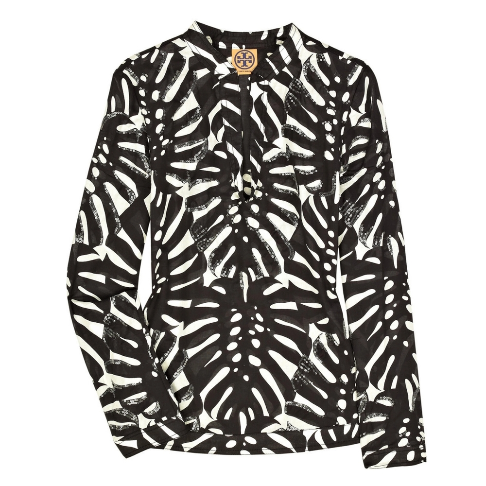 Tory Burch Sequined 100% Cotton Printed Blouse